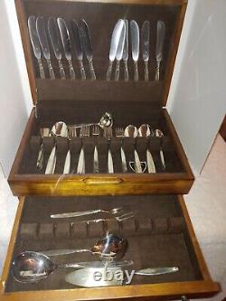 VINTAGE WOODEN FLATWARE HOLDER AND SILVERWARE WMF Pat 90 Silver 12 PLACE SET