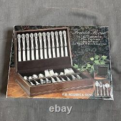 VTG FB Rogers & Sons French Rose 64 Pc Flatware Set With Wooden Case