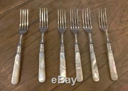Victorian Mother Of Pearl Antique Sterling Silver Band set of 6 Dinner Forks