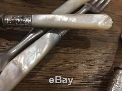 Victorian Mother Of Pearl Antique Sterling Silver Band set of 6 Dinner Forks