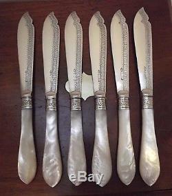 Victorian Robert & Belk 12 Pc Mother of Pearl Handled Lg FISH Set & Wood Chest