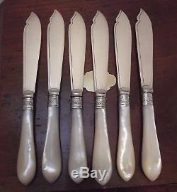 Victorian Robert & Belk 12 Pc Mother of Pearl Handled Lg FISH Set & Wood Chest