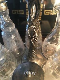 Victorian Silver Plate Castor Set 6 Glass Cruets Jars Antique Meriden