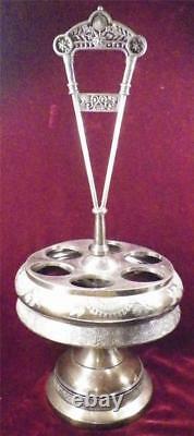 Victorian Silver Plate Castor Set 6 Glass Cruets Jars Spoon Antique Rogers Bros