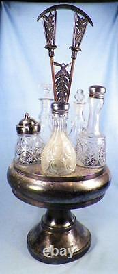 Victorian Silver Plate Castor Set 6 Varied Glass Cruets Antique James Tufts 2930