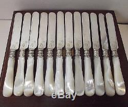Victorian Walker & Hall 24 Pc Mother of Pearl Handle Flatware Set & Wood Chest