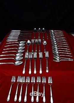 Vintage 1847 ROGERS BROS ADORATION FLATWARE 53 pc SET LATE 30's in Wooden Case