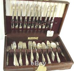 Vintage 1847 Roger Bros First Love Art Deco Style Silverplate Flatware Set 78 pc