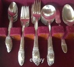 Vintage 1847 Rogers Bros. Silverware set First Love 43 pieces with wooden Chest