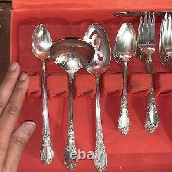 Vintage 1881 Rogers ENCHANTMENT Pattern Silver Plate withCase 52 Pcs Silverware