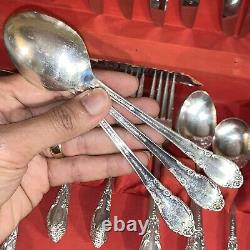 Vintage 1881 Rogers ENCHANTMENT Pattern Silver Plate withCase 52 Pcs Silverware