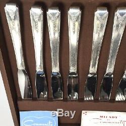 Vintage 1940 MILADY Silverplate Flatware Set 62 Pieces Wood Chest by Community