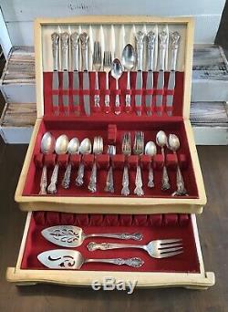Vintage 1950's WM Rogers Magnolia Extra Plate Silverware Set In Chest 60 Pcs