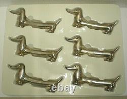 Vintage Boxed Set of 6 Silver Plated Dachshund Knife Rest / Place Markers (BC)