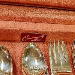 Vintage COMMUNITY ONEIDA Plate Silverware Forks Knives Spoons Set 62 Pieces Box