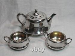 Vintage Crescent Silver Plate STACKING TEAPOT Set with Creamer & Sugar Bowl