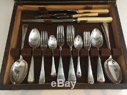 Vintage Cutlery Canteen Sheffield Silver Plate EPNS Art Deco Oak Box 43-Piece c1