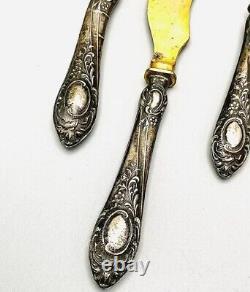 Vintage Cutlery Set 84 Assay Silver Handles Metal Engraving From Russian Empire