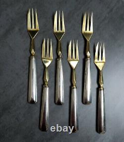 Vintage French Art Deco Cake Forks Geometric Gold Silver Plated Set of 6 Cutlery