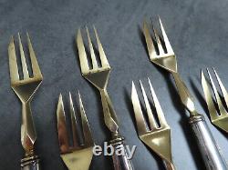 Vintage French Art Deco Cake Forks Geometric Gold Silver Plated Set of 6 Cutlery