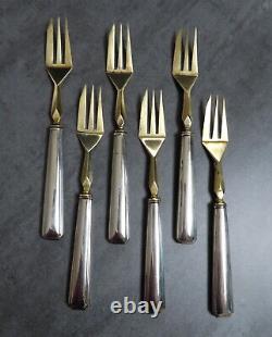 Vintage French Art Deco Gateau Geometric Forks Gold Plated Silver Set of 6