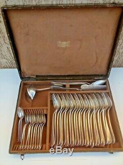 Vintage French Christofle Alfenide Silver Plated Flatware Set 40 PCS With Box