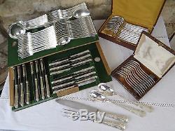 Vintage French Louis XV Style Silverplate Flatware Set for 12 89 pcs -Flowers