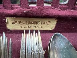 Vintage Holmes & Edwards Silver plate SILVERWARE DANISH PRINCESS &case Serv 12