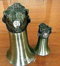 Vintage Pewter Set Of 5 Animal Figural Heads Wine/whisky Parting Stirrup Cups