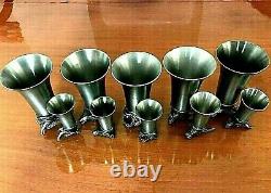 Vintage Pewter Set Of 5 Animal Figural Heads Wine/whisky Parting Stirrup Cups
