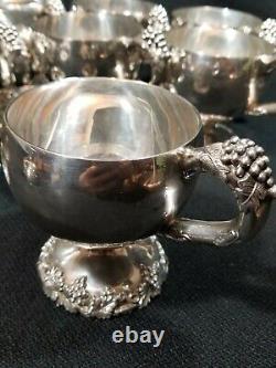 Vintage Punch Bowl Set Grape International Silver Co. 12 Cups + Plater