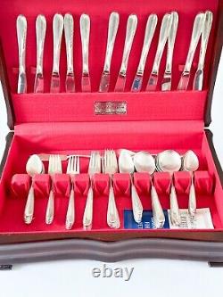 Vintage Reed And Barton Silver Blossoms 73 PCS Silverplate Set in Wood Box 1950s