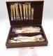 Vintage Rogers Bros 1847 Gold Plated 47 Pc Flatware Serving Set with Wooden Box