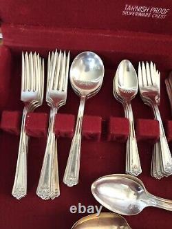 Vintage Rogers Silver plate Flatware Majestic Art Deco 52 Pieces With Box