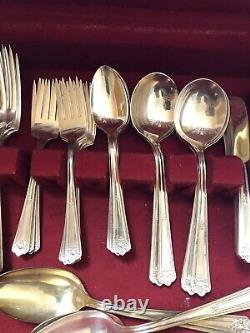 Vintage Rogers Silver plate Flatware Majestic Art Deco 52 Pieces With Box
