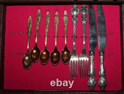 Vintage Russian silver plated flatware set with box