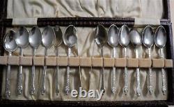 Vintage Set 12 x Apostle SP Tea Spoons With Sugar Tong Boxed c1950