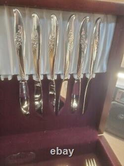 Vintage Set Magic Moments Oneida Nobility Plate Silverware Withbox Paper Cloth
