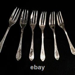 Vintage Set of 6 Silver Plated French Floral Dessert Forks