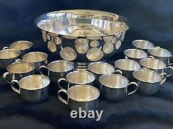 Vintage Silver Gorham Punch Bowl Set 16 Cups Simple Modern Design Could Monagram