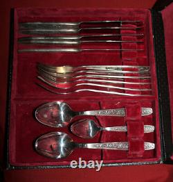 Vintage Soviet Russian Set 23pcs Silverplated Spoons Forks Knives With Box