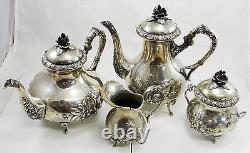 Vintage Sterling Tea Coffee Set of 4 Hollowware Rose Design Handarbeit Germany
