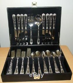 Vintage WM Rogers & Son Enchanted Rose Silverplate Flatware Set-42 Piece with Box