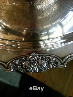 Vintage Wallace Silver Plated Punch Bowl and Tray Set In Harvest Pattern 1940