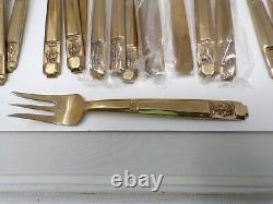Vtg 113 piece VU Thai solid nickel bronze bronzeware flatware set w wood box 526