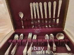Vtg 57 Pc set William Rogers Co AA IS Jubilee Silver Plate Flatware + Wood chest