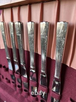 Vtg King Edward Silverplate 35 Pc Silverware & Serving Set Storage Box 1930's