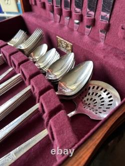 Vtg King Edward Silverplate 35 Pc Silverware & Serving Set Storage Box 1930's