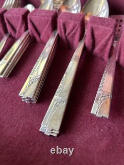 Vtg King Edward Silverplate 35 Pc Silverware & Serving Set Storage Box 1930's