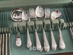 Vtg Oneida Community Tudor Plate Flatware 53pc Set & Wooden Box